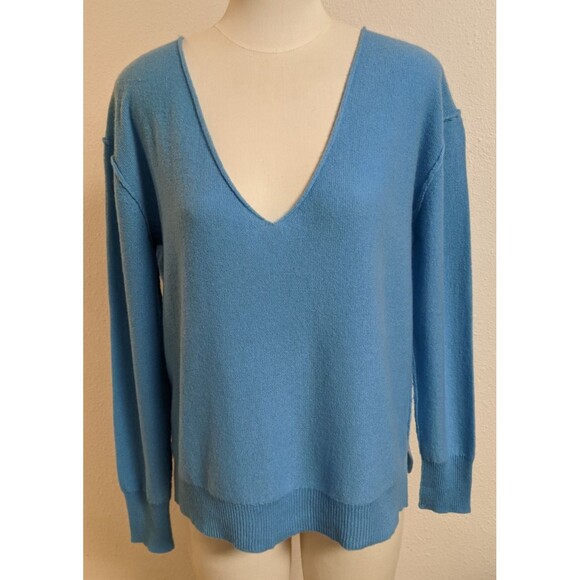 NEW~Women's Free People Harmony Cashmere V-Neck Sweater in Blue "Grecian Sea" XS - Picture 2 of 14